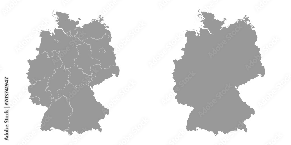 Germany grey map with regions. Vector illustration. - obrazy, fototapety, plakaty 