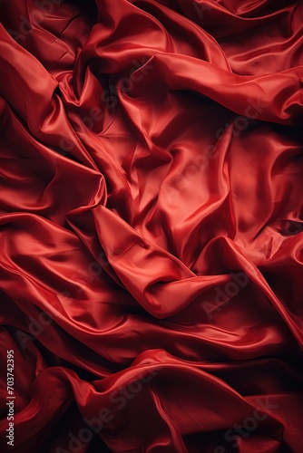 Red crumpled silk fabric with dark edges