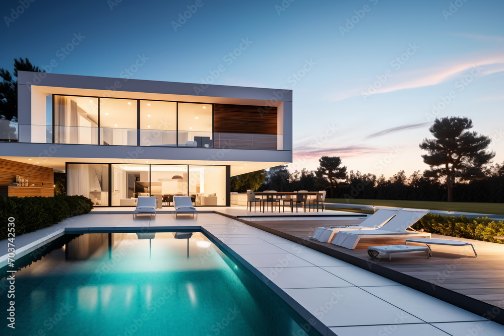 Obraz premium Modern villa with pool and terrace