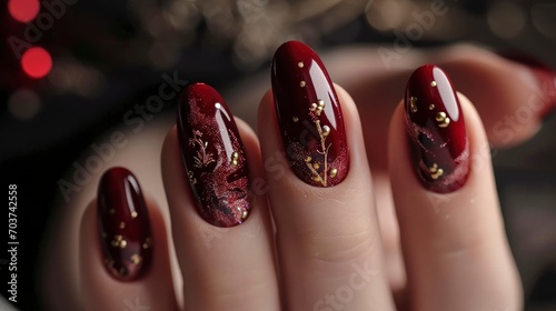 Chinese nail art red maroon colour photo
