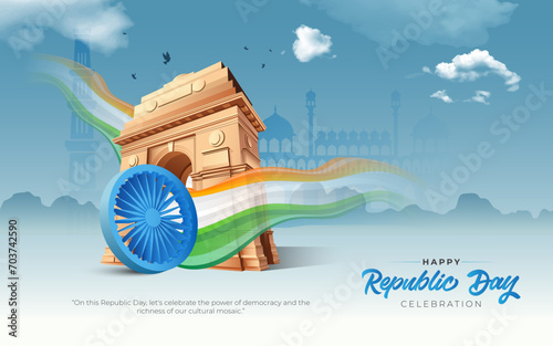 Happy Indian Republic Day Celebration Background Design Template