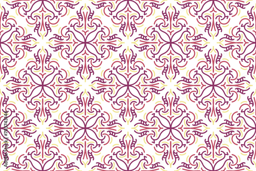 oriental pattern. White and purple background with Arabic ornaments. Pattern, background and wallpaper for your design. Textile ornament. Vector illustration.