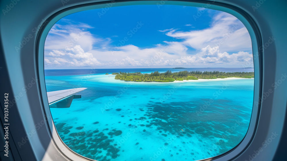 Fototapeta premium Island Awaits: Mesmerizing Aerial Perspective of Maldives from Above