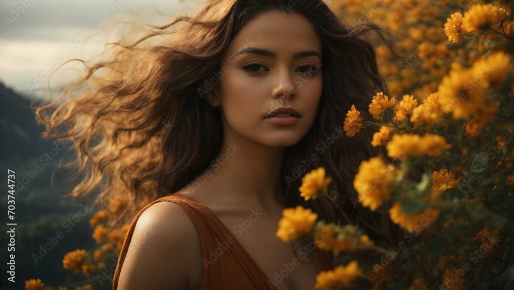 Floral Radiance: Beautiful Woman's Portrait Adorned with Flowers