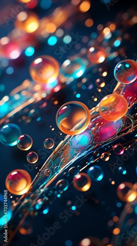 Colorful bubbles floating in a dark blue background