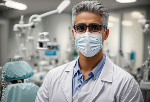 Portrait of a dentist doctor in dental office. Medical environments on background