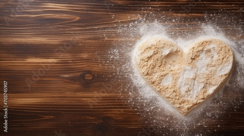 Baking Love: Heart-Adorned Flour Drawing on Pastry Board with Copy Spac