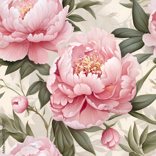 classic light pink peonies flower illustration seamless pattern