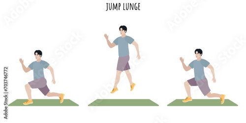 Asian young man doing jump lunge exercise