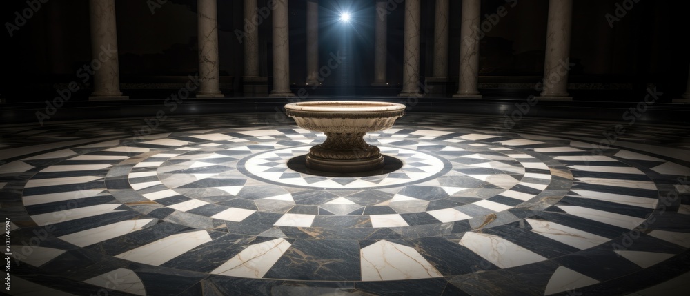 Fototapeta premium A large stone bowl sitting in a circular room. Generative AI.