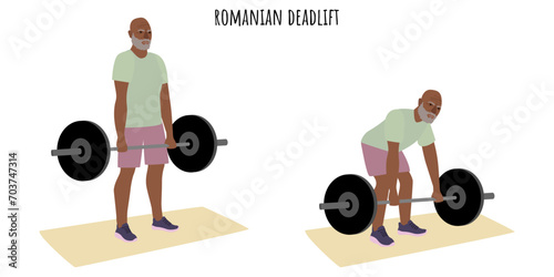 Senior man doing romanian deadlift exercise