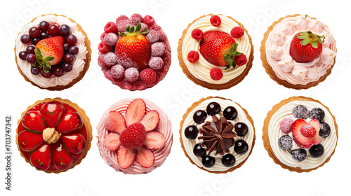 Various strawberry cakes photographed from above, isolated photo