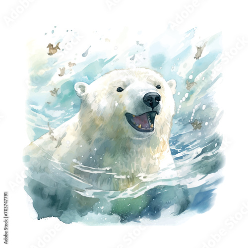 polar bear watercolor children's book illustration style on white background