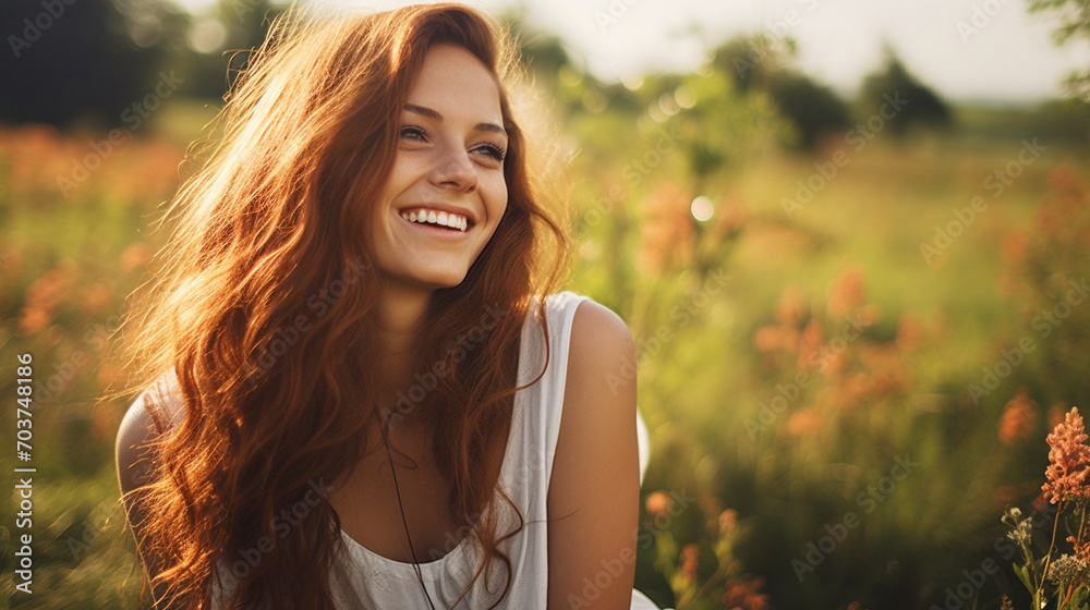 Smiles in Nature: Pretty Girl Enjoying Relaxing Moments Outdoors Smiles in Nature: Pretty Girl Enjoying Relaxing Moments Outdoors