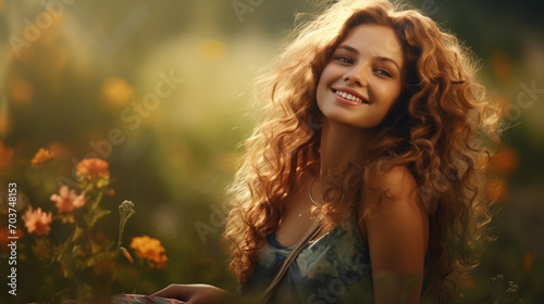 Radiant Relaxation: Pretty Girl Smiling in Outdoor Bliss