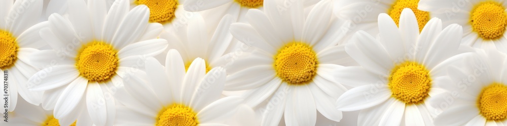 Top view to flowered and blossomed daisy flower as background banner Top view to flowered and blossomed daisy flower as background banner
