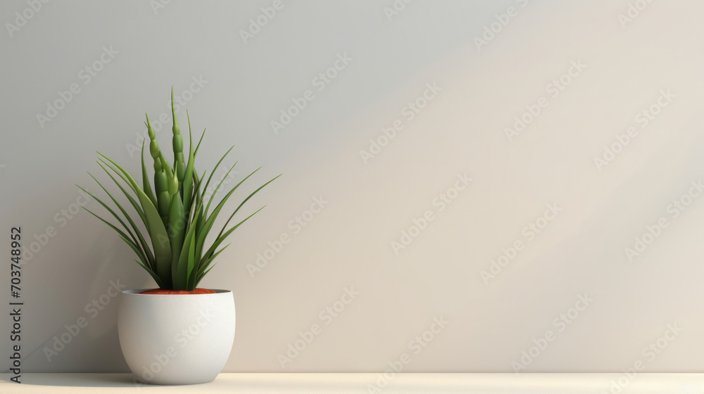 Abstract light color background with a home plant and copy space. AI generative