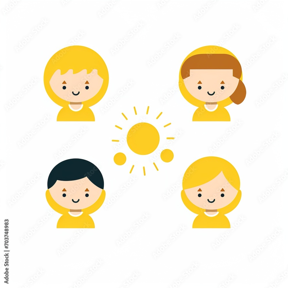 Four people wearing yellow raincoat avatars Four people wearing yellow raincoat avatars