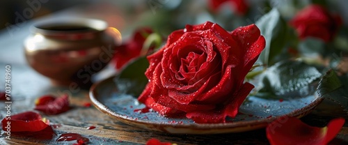 Red Rose On White Dish Valentines, HD, Background Wallpaper, Desktop Wallpaper #703748960