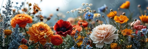 Panorama Various Flowers Front White Background, Banner Image For Website, Background, Desktop Wallpaper