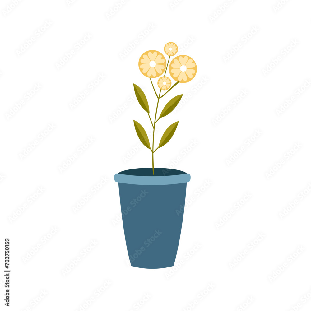 set of plants in a blue flower vase isolated