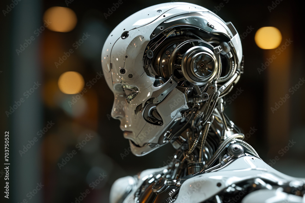 Fototapeta premium Advanced Humanoid Robot Head Profile.
