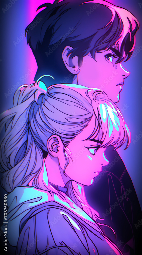 Cartoon neon style couple illustration material
Cartoon neon style couple illustration material
