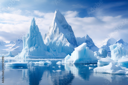 Arctic Icebergs Reflecting in Calm Water. © Fukume
