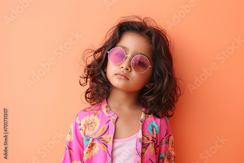 Little Indian fashion kid portrait isolated on color background