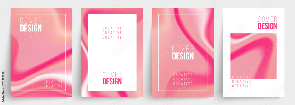 Fototapeta premium Set of cover designs. Abstract backgrounds with bright pink dynamic gradients. Flowing colors. Graphic templates. Vector illustration.