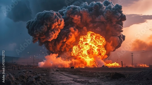 photo of the explosion happened at the battle ground in the middle east photo