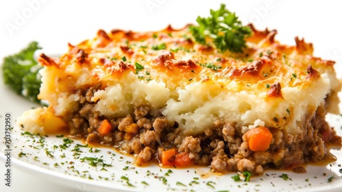 Shepherd's pie isolated on a white background photo