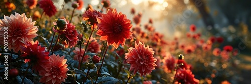 Redpink Flowers Summer Garden Selective Focus, Banner Image For Website, Background, Desktop Wallpaper photo