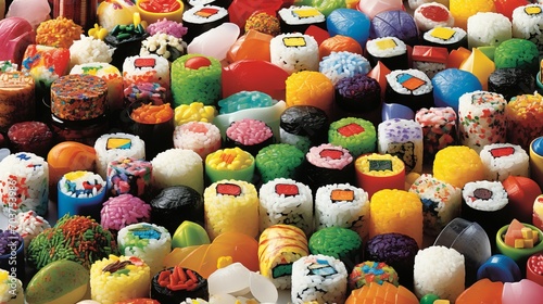 Exquisite Assorted Sushi Rolls. Vibrant Presentation, Featuring a Variety of Delicious Flavors