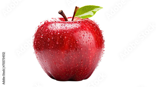 Red apple with water drops on a white background