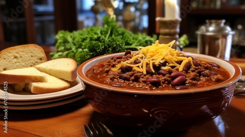 A hearty bowl of chili with beans and cheese