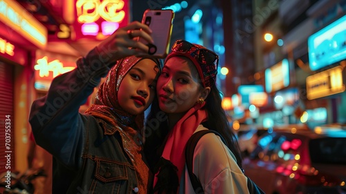 Neon Nights: Selfie Time in the City