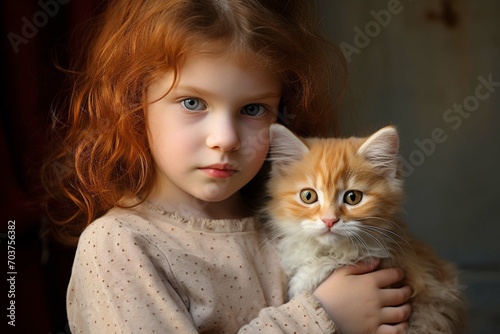 little girl with a cat