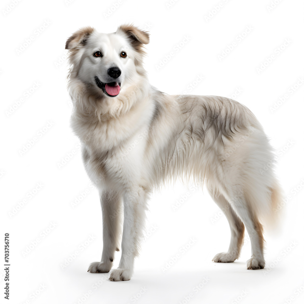 A Happy White and Tan Dog on a White Background