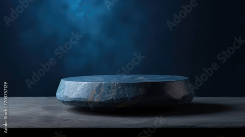 Natural stone and concrete podium in blue wall background for Empty show for packaging product presentation. Background for cosmetic products, Mock up the pedestal