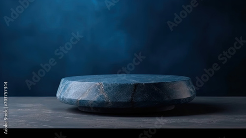 Natural stone and concrete podium in blue wall background for Empty show for packaging product presentation. Background for cosmetic products, Mock up the pedestal