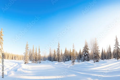snowy forest panorama with clear sky