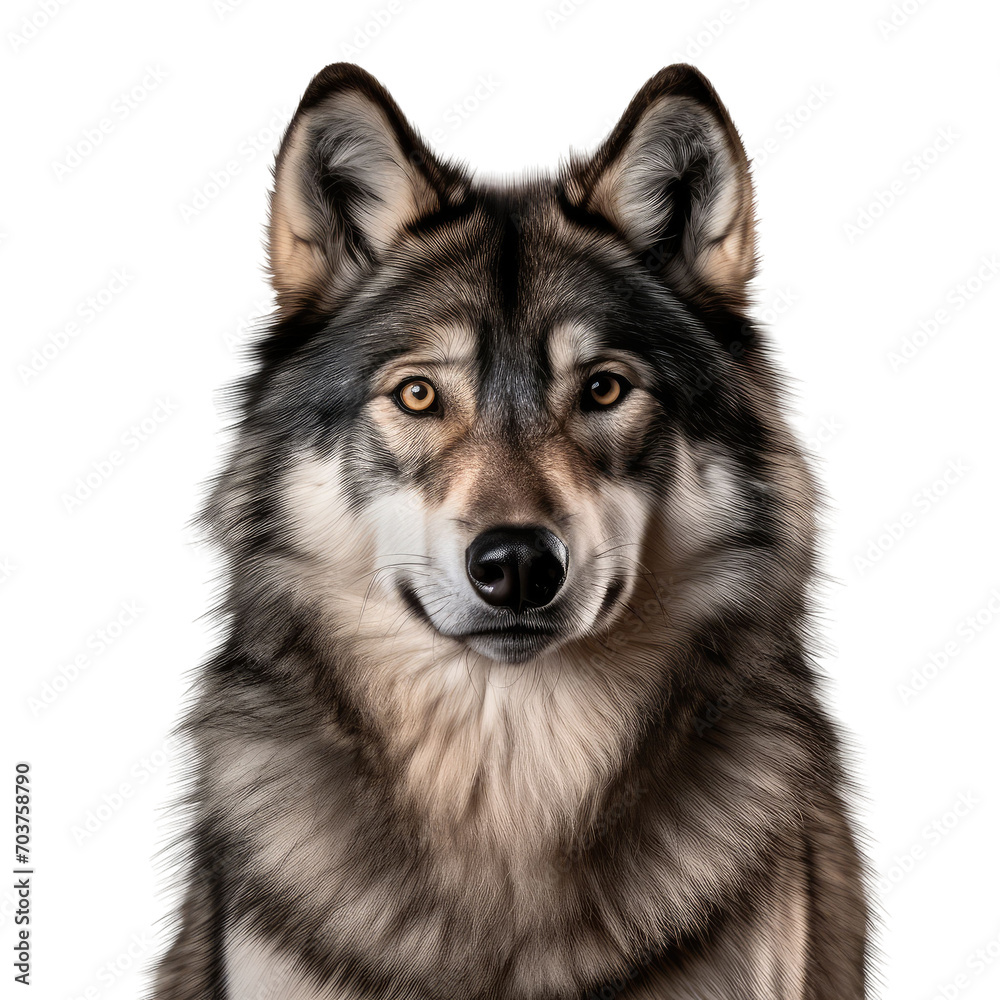 wolf, face shot isolated on transparent background cutout