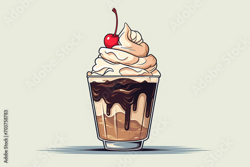 illustration of an ice cream set. Different types and tastes of cold desserts cups cones soft serve bars sticks popsicles frozen juice in waffles and on sticks. Vintage hand-drawn style generative ai