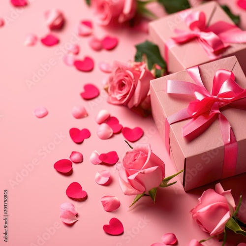 Background with surprise and gift box. Holiday Valentine's Day, birthday, wedding. Romantic presents