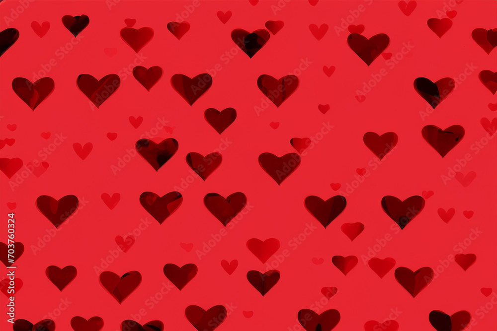 Red Hearts Abstract Background. Happy Valentine's Day Banner. Hearts bokeh. Love pattern. ai generated
