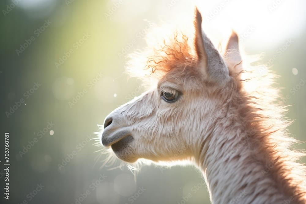 Fototapeta premium profile shot of alpaca with sunlit halo