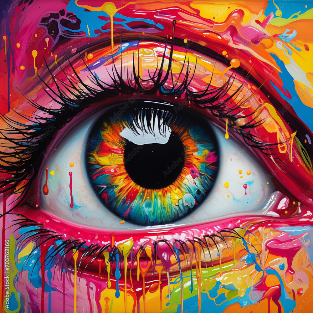 Rainbow Coloured Eye with paint drips