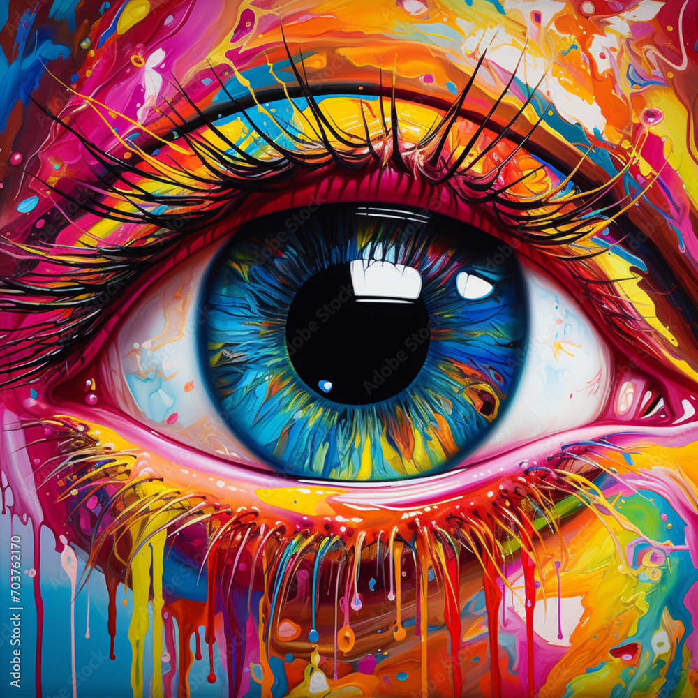 Brightly Coloured eye with paint drips