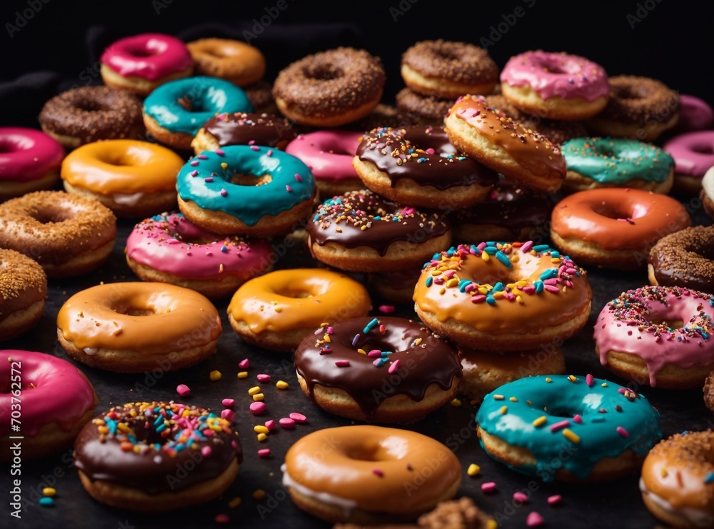 donuts on black background